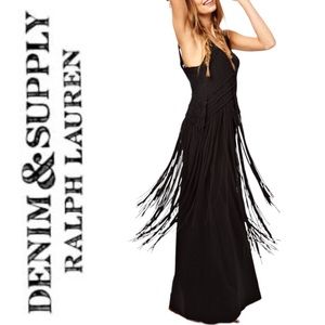 Ralph Lauren Denim and Supply black fringed maxi dress- L